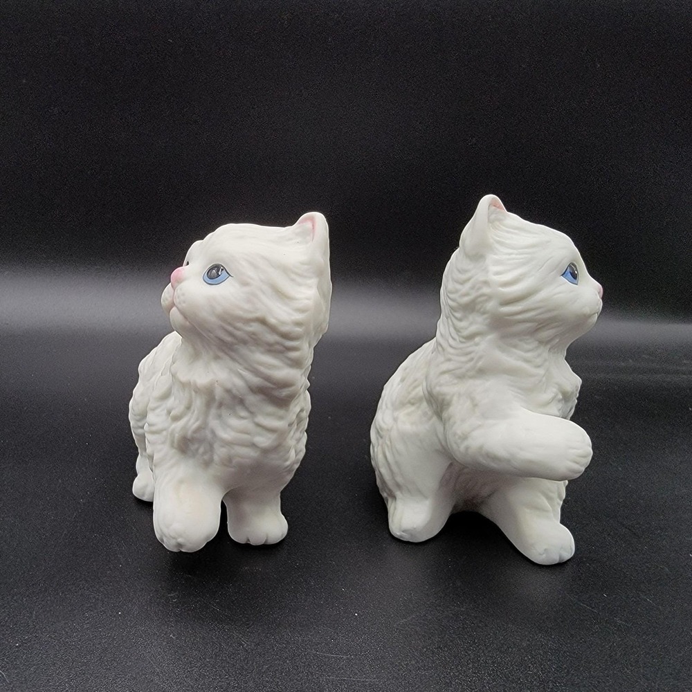 Homeco Vintage Porcelain Cat Pair Fluffy White Blue Eyes Persian Figurine Small - Picture 5 of 8